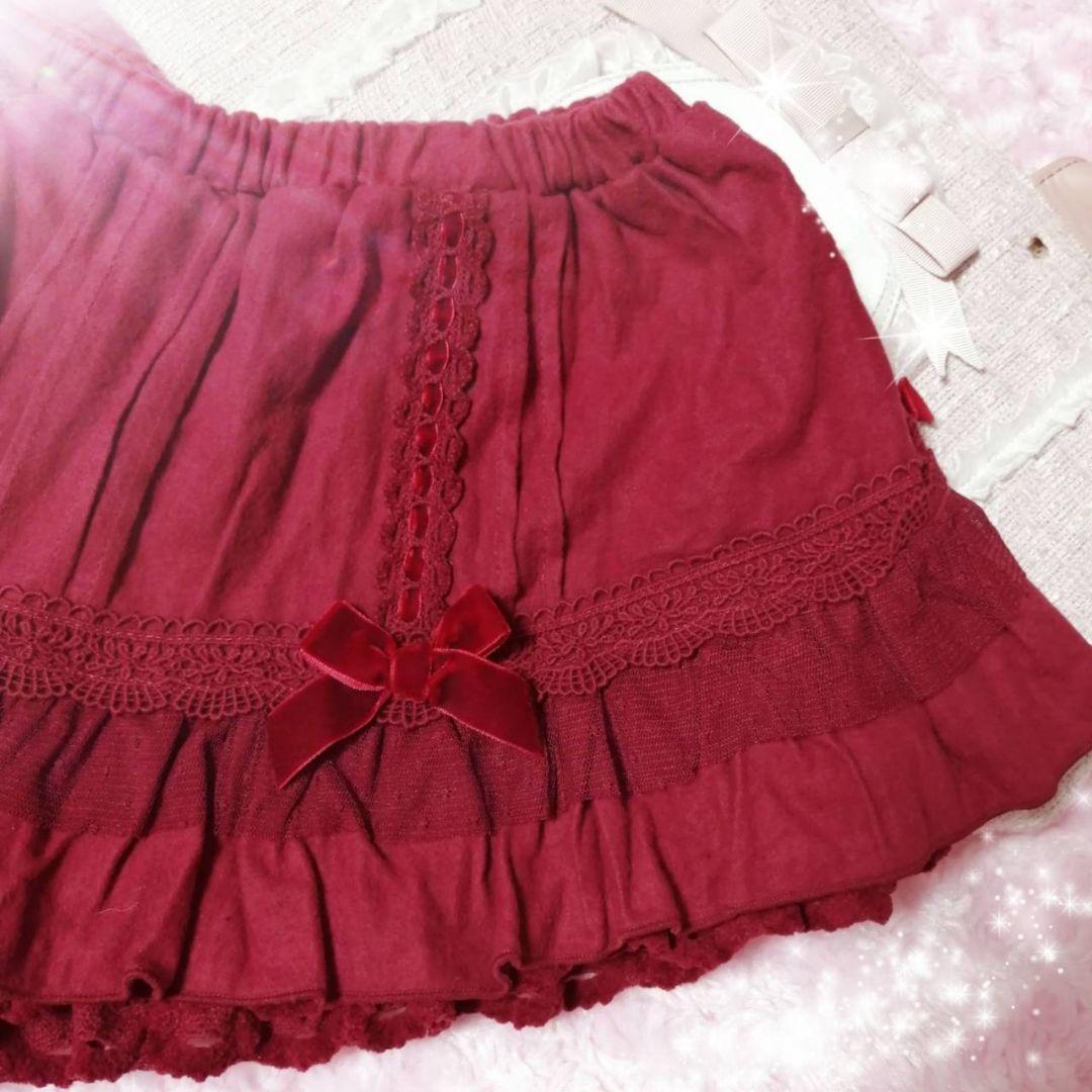 リズリサ　フリル付きワインレッドショートパンツ　バレエコア　fairy core