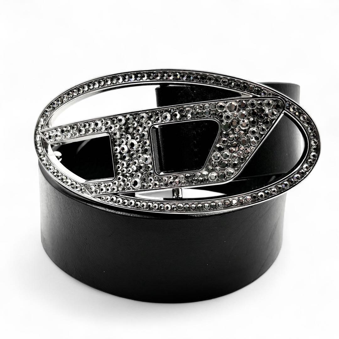 【美品】 ディーゼル B-1DR Strass ベルト ライトストーン ブラック