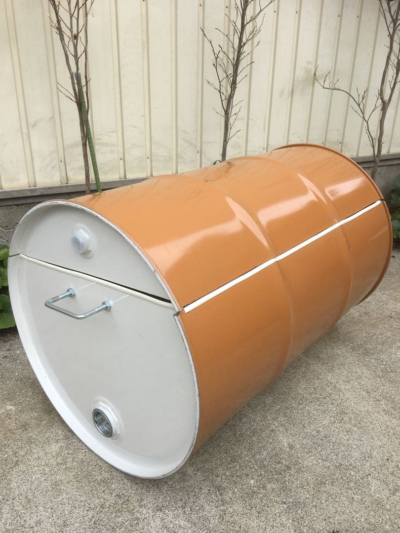 ドラム缶風呂 横置きタイプ 持ち手とすのこ付き