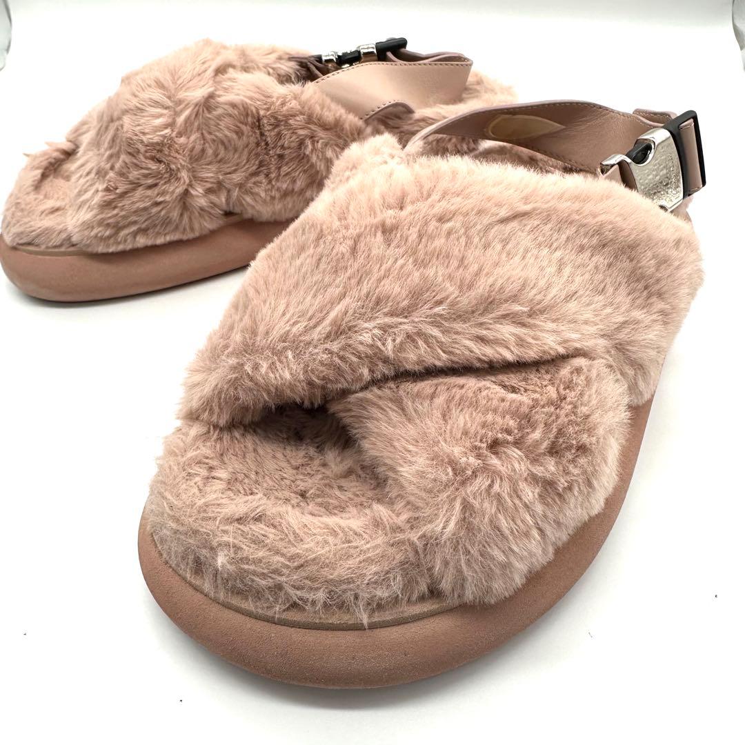 美品★MONCLER モンクレール ソラリス ファーサンダル ピンク 23.5