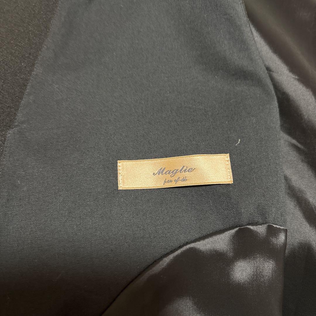 Maglie for white 黒 Vネック ワンピース Aライン 裏地付17