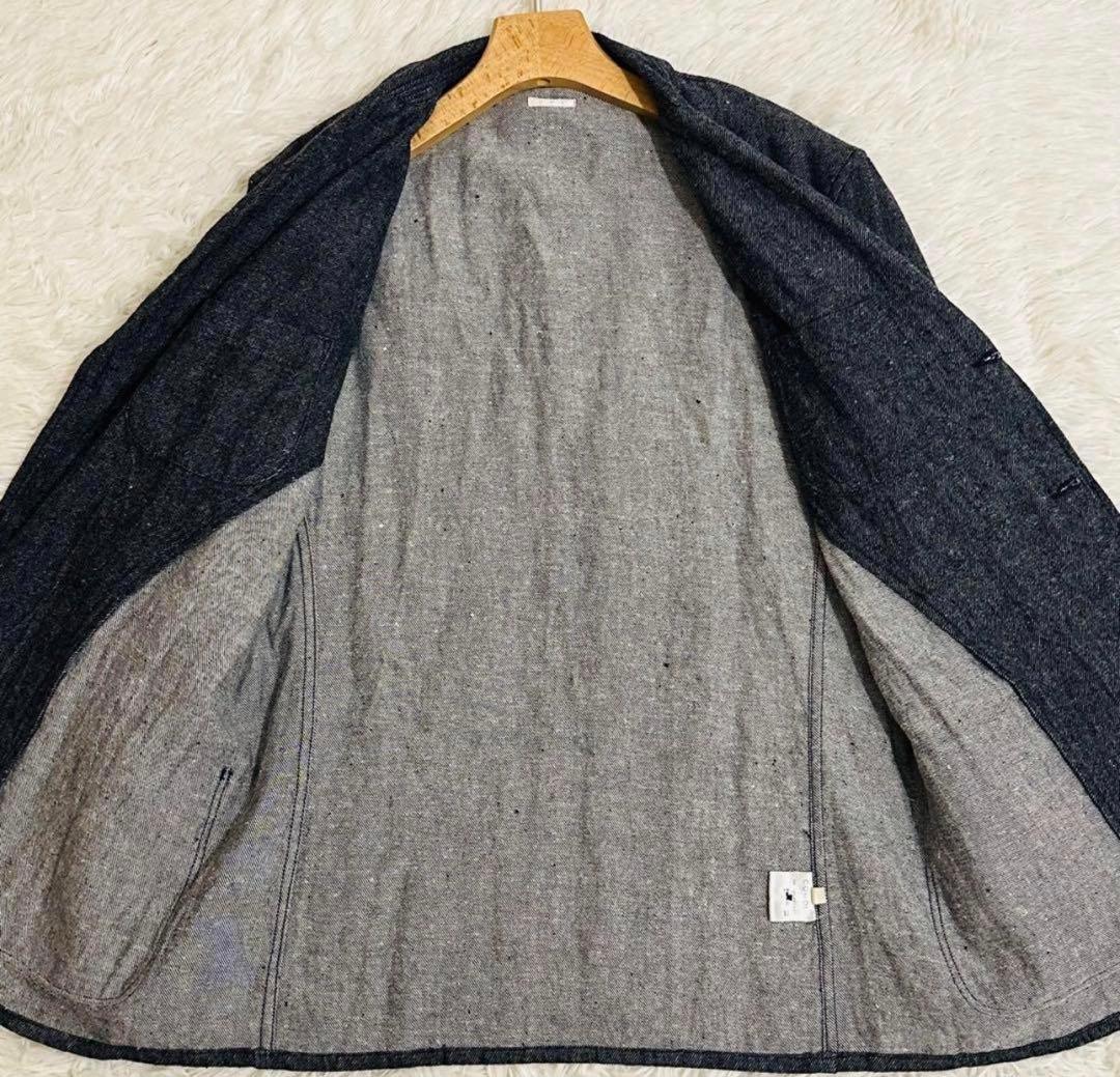 美品 コモリ テーラードジャケット ウールリネン シャツ デニム調 インディゴ