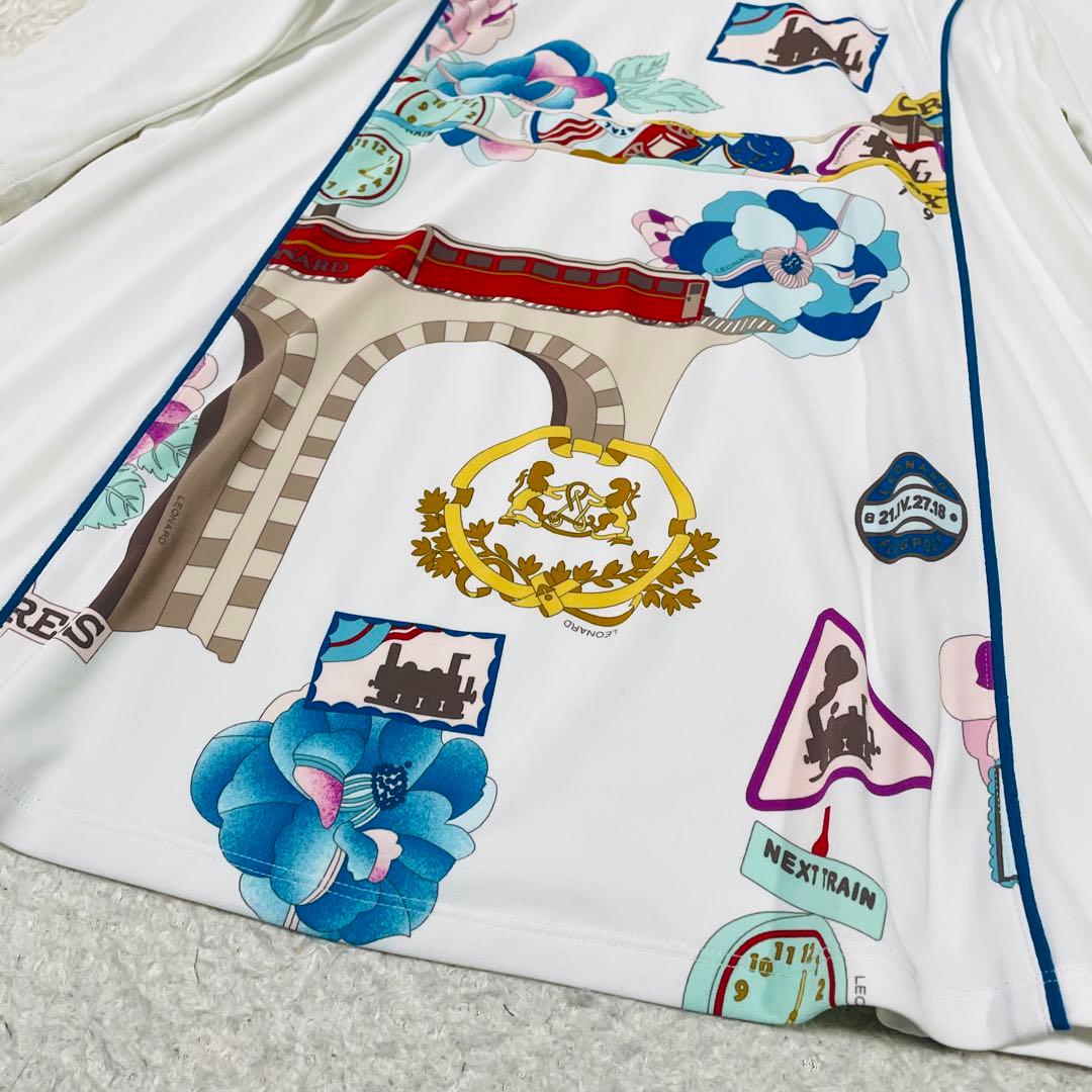 希少42サイズ✨レアデザイン✨レオナール　チュニック　花柄　汽車　L〜XL 白