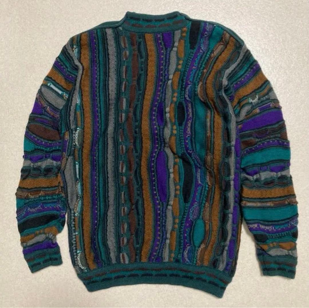 即完売 coogi クージー 3Dニット マルチカラー 総柄　ボタン取れ