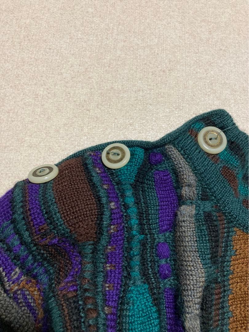 即完売 coogi クージー 3Dニット マルチカラー 総柄　ボタン取れ