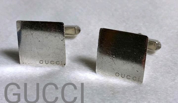 正規 グッチ ヴィンテージ ロゴ文字 スクエアカフス SV925 アイコンボタン