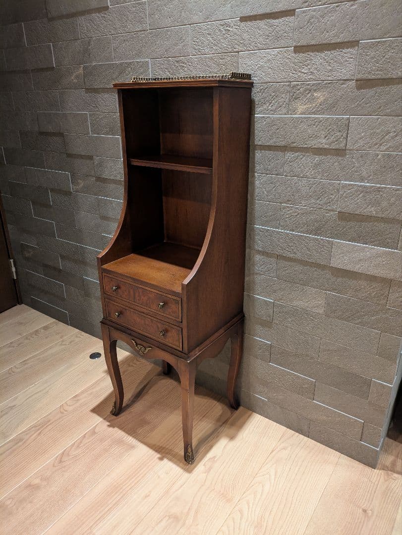 英国 猫脚 アンティーク調 キャビネット 飾り棚 引き出し付き コンソールラック