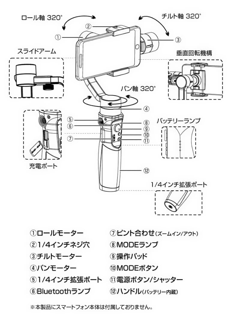 スマートフォン用3軸手持ちジンバル DGP-SGS01