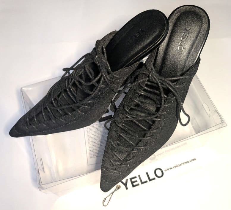 【YELLO 】レースアップミュールパンプス Mサイズ23.5cm 黒