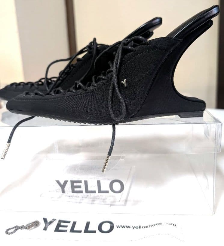 【YELLO 】レースアップミュールパンプス Mサイズ23.5cm 黒