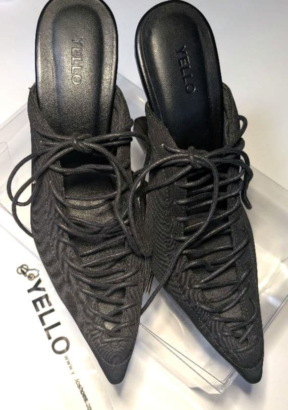 【YELLO 】レースアップミュールパンプス Mサイズ23.5cm 黒