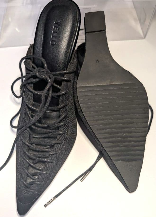 【YELLO 】レースアップミュールパンプス Mサイズ23.5cm 黒