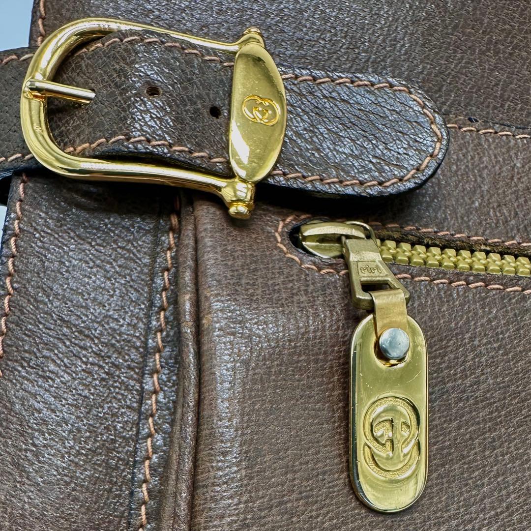 レア極美品 OLD GUCCI クラッチバッグ ロゴ金具 レザー 焦茶 男女兼用