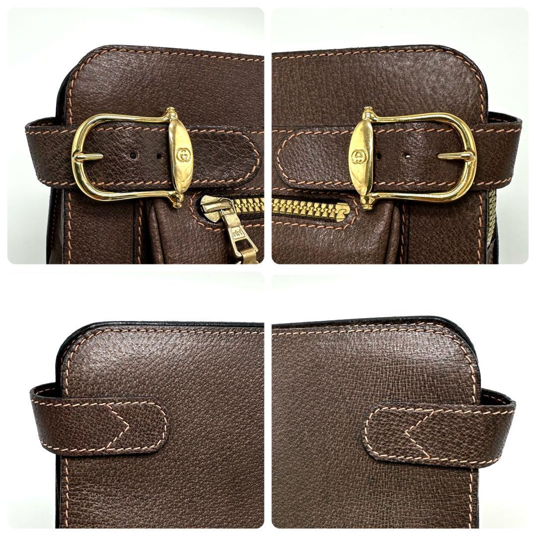 レア極美品 OLD GUCCI クラッチバッグ ロゴ金具 レザー 焦茶 男女兼用