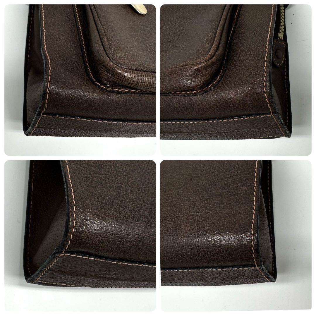 レア極美品 OLD GUCCI クラッチバッグ ロゴ金具 レザー 焦茶 男女兼用