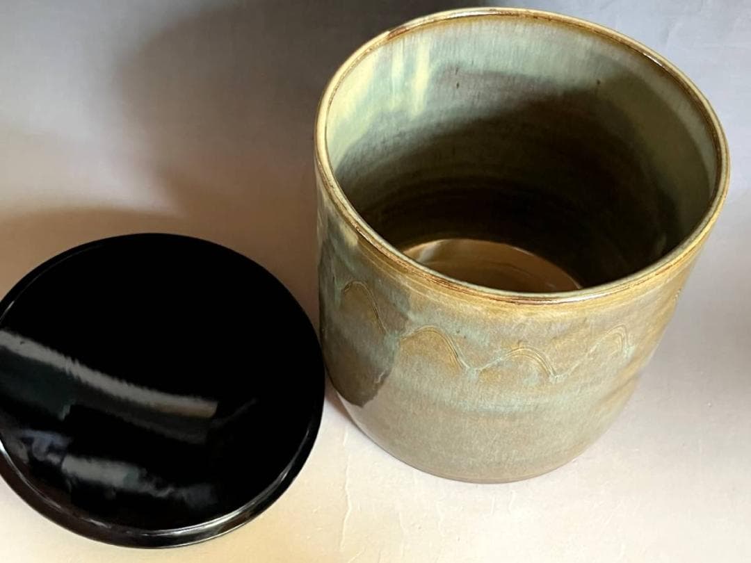 水指■小代焼 健軍窯 近重治太郎 漆器蓋 小岱焼　あお