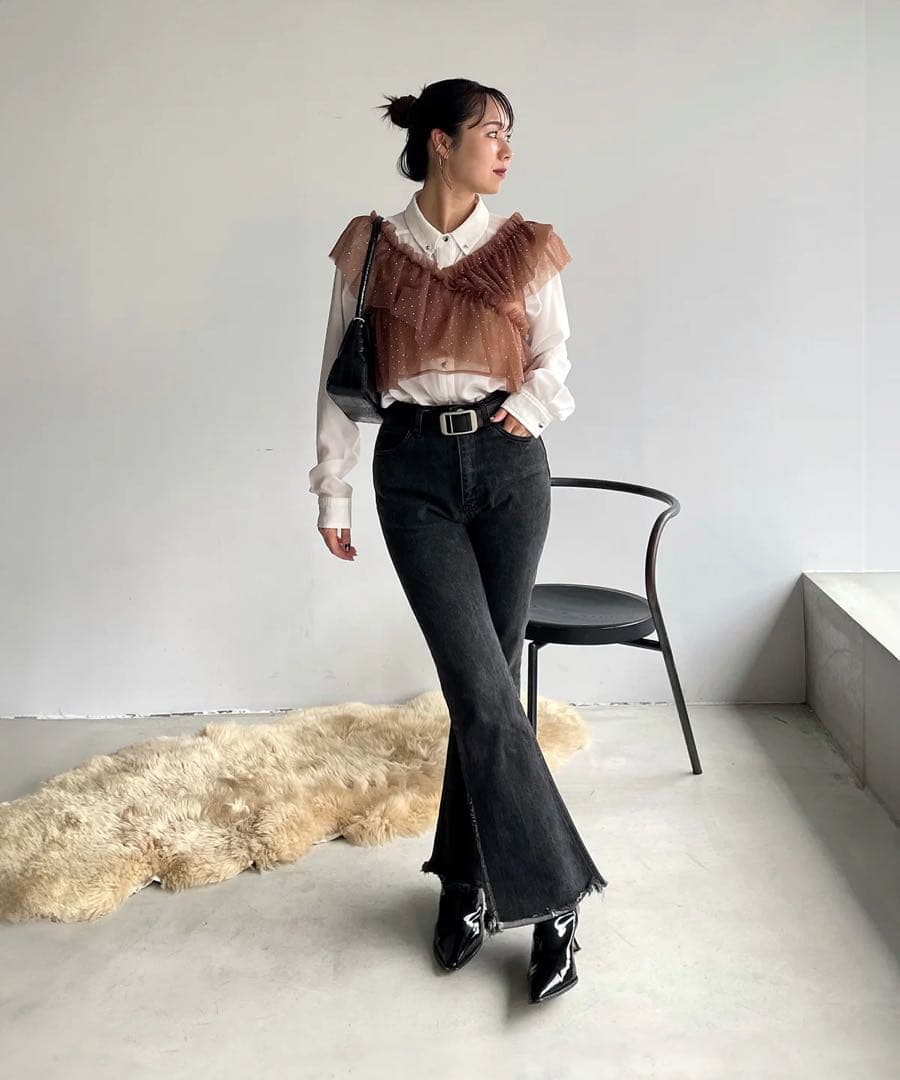 LEJA 2WAYドットストーンギャザーワンピースドレス