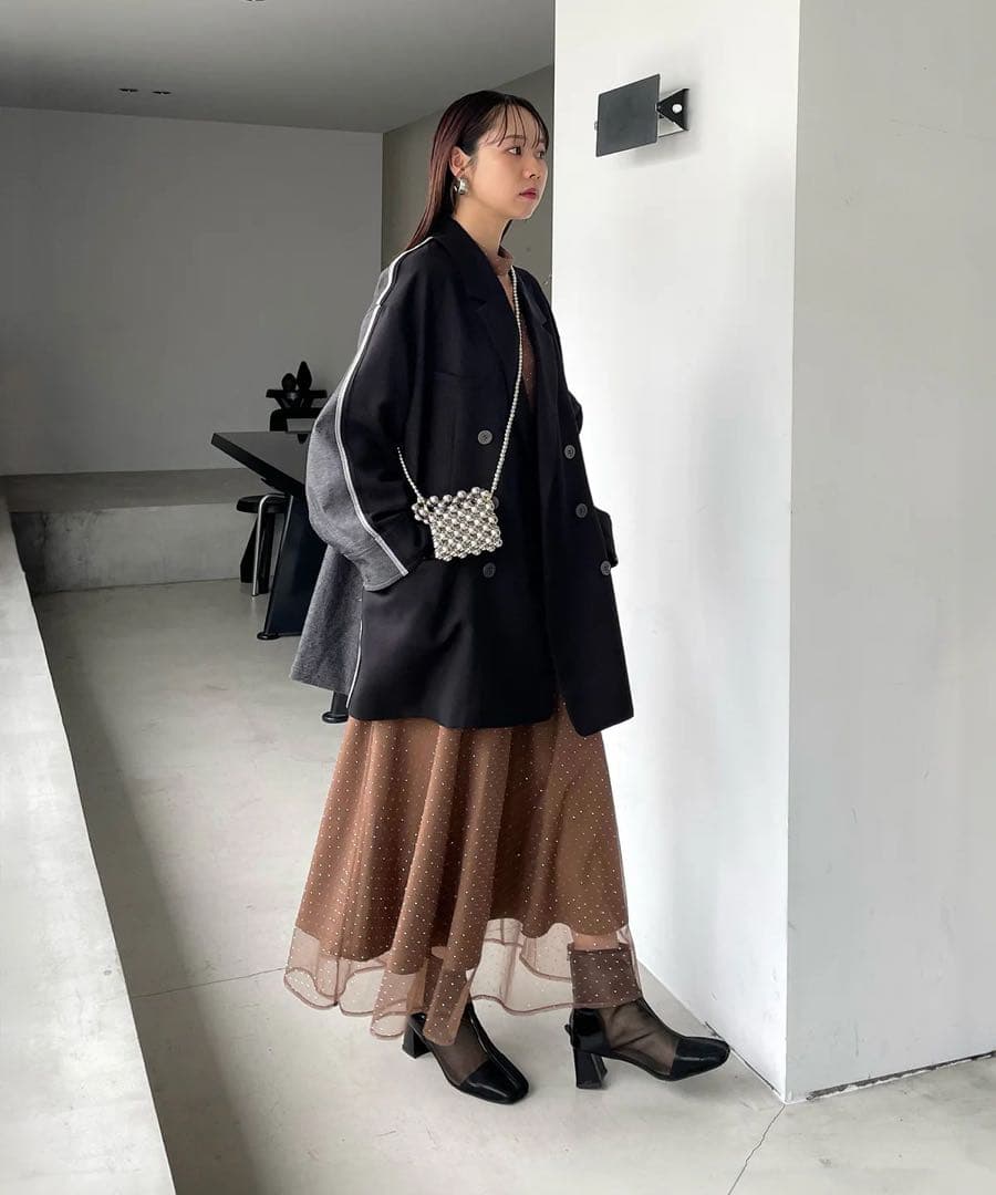 LEJA 2WAYドットストーンギャザーワンピースドレス