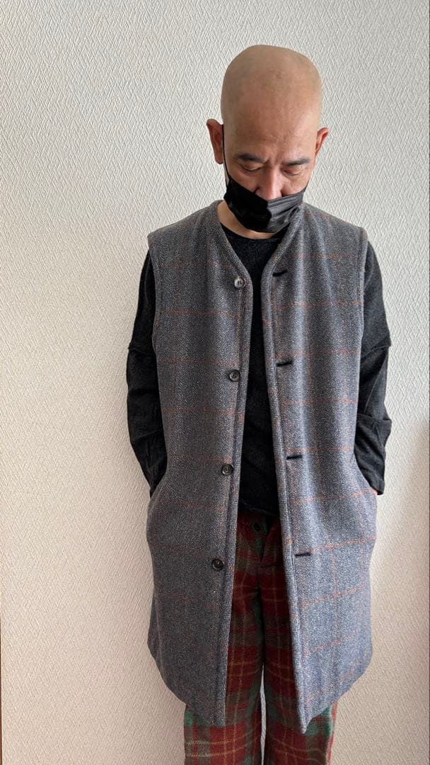 【超貴重モッズ期］コムデギャルソンオムプリュス、ノーカラー袖無しロングジャケット