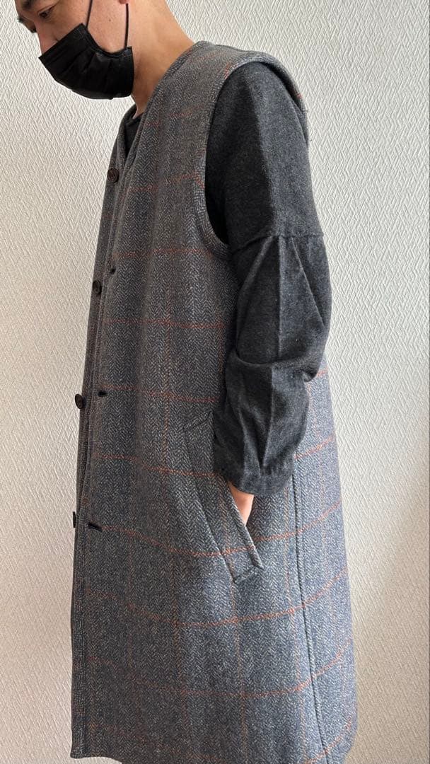 【超貴重モッズ期］コムデギャルソンオムプリュス、ノーカラー袖無しロングジャケット