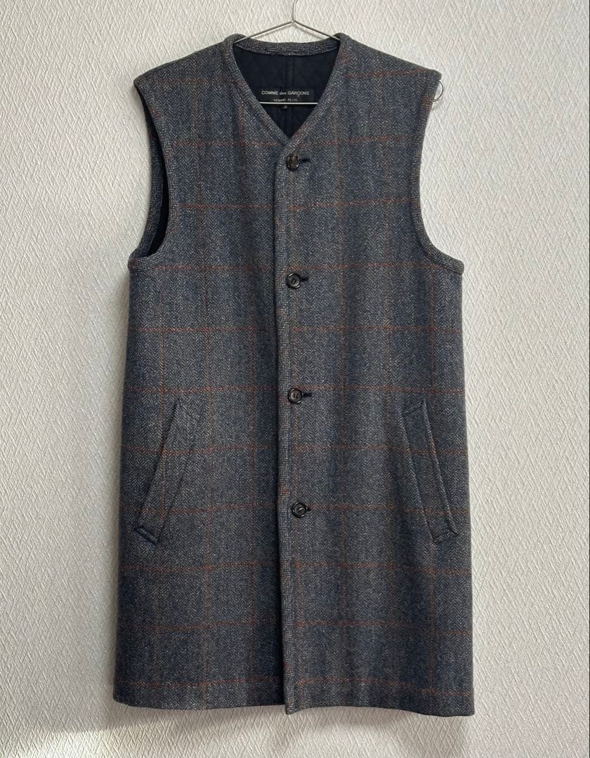 【超貴重モッズ期］コムデギャルソンオムプリュス、ノーカラー袖無しロングジャケット