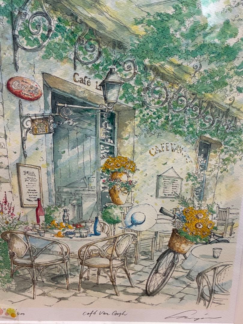 内田新哉 リトグラフ cafe' van gogh（カフェ ヴァン ゴッホ)