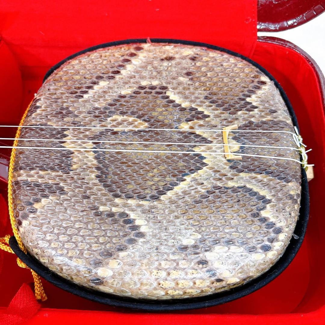 沖縄　三線 本蛇革 ケース付き 初心者 入門 蛇皮 本革