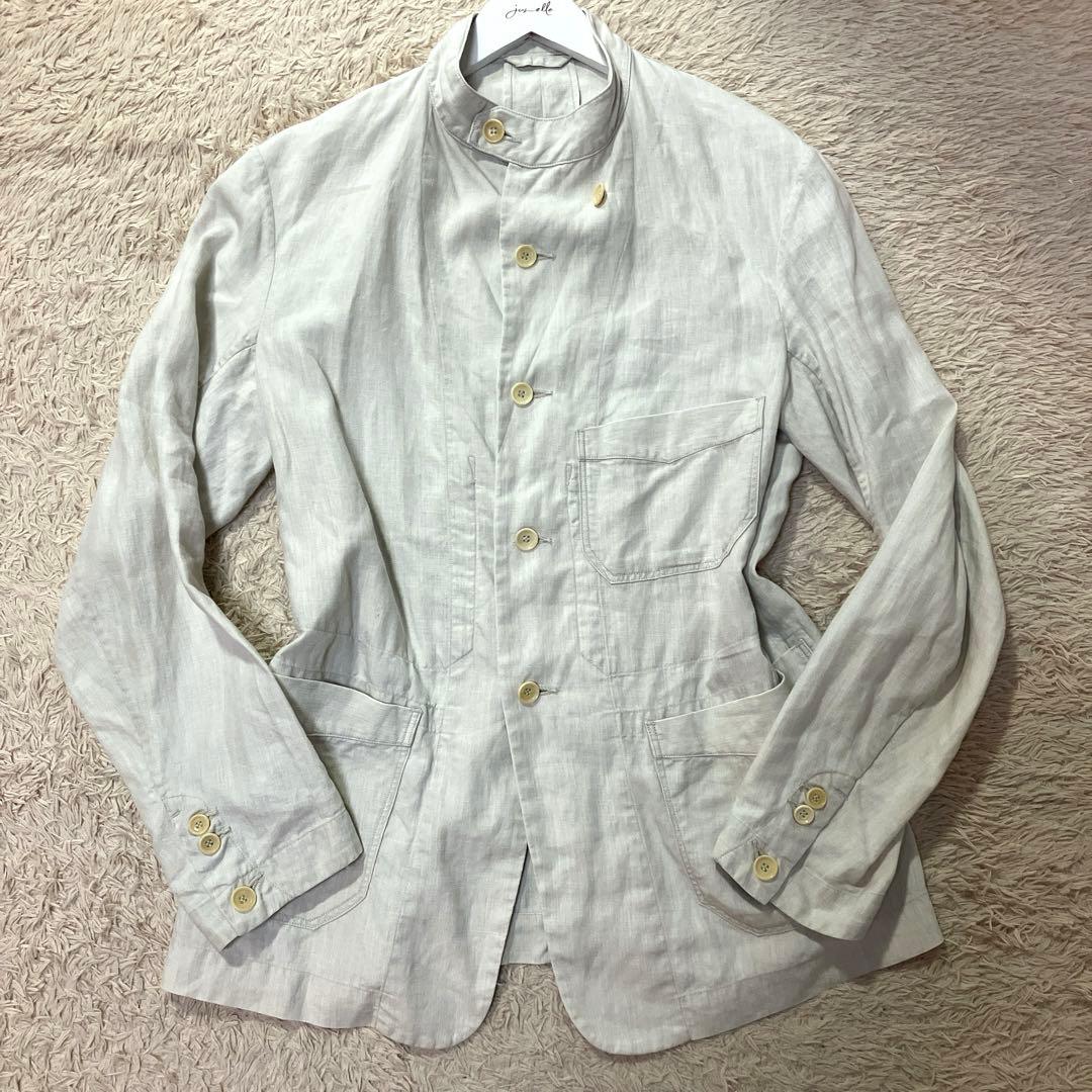 45rpm リネンジャケット　ノーカラー　アイボリー　麻100% 大きい　XL