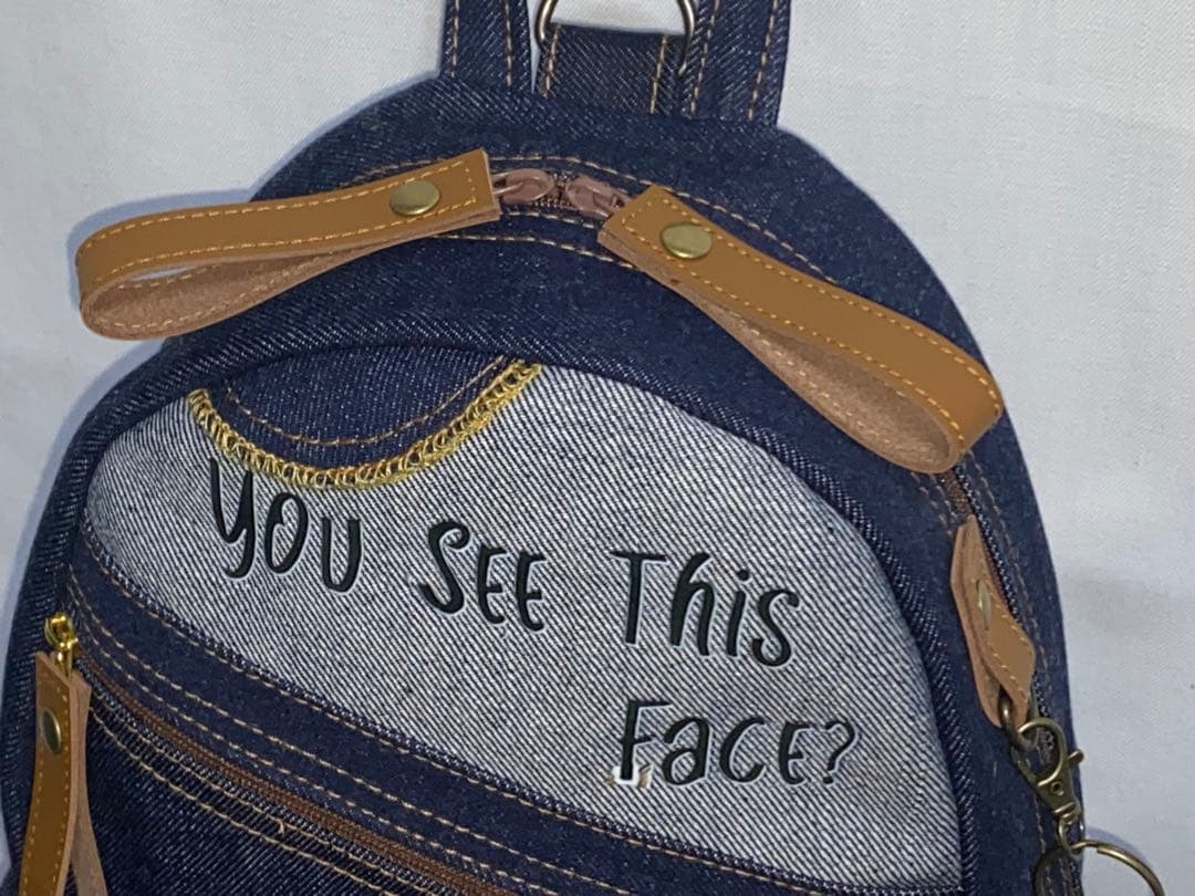 男女兼用☆岡山デニム♪ステンシル☆トラネコ♪リュックorワンショルダーバッグ