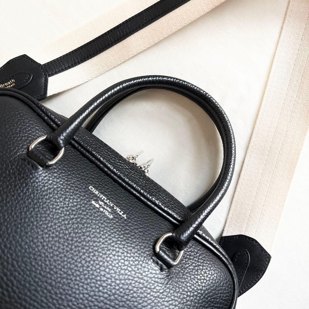 【極美品】クリスチャンヴィラ　ボストンバッグ　レザー　ハンドバッグ　黒