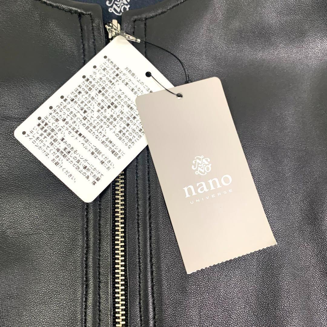 新品タグ付 ナノユニバース シングルレザージャケット ラムレザー 黒 M