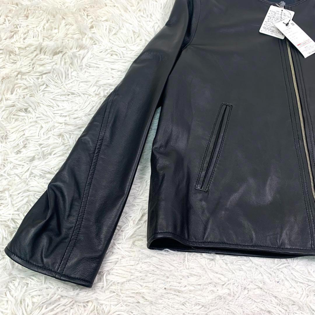 新品タグ付 ナノユニバース シングルレザージャケット ラムレザー 黒 M