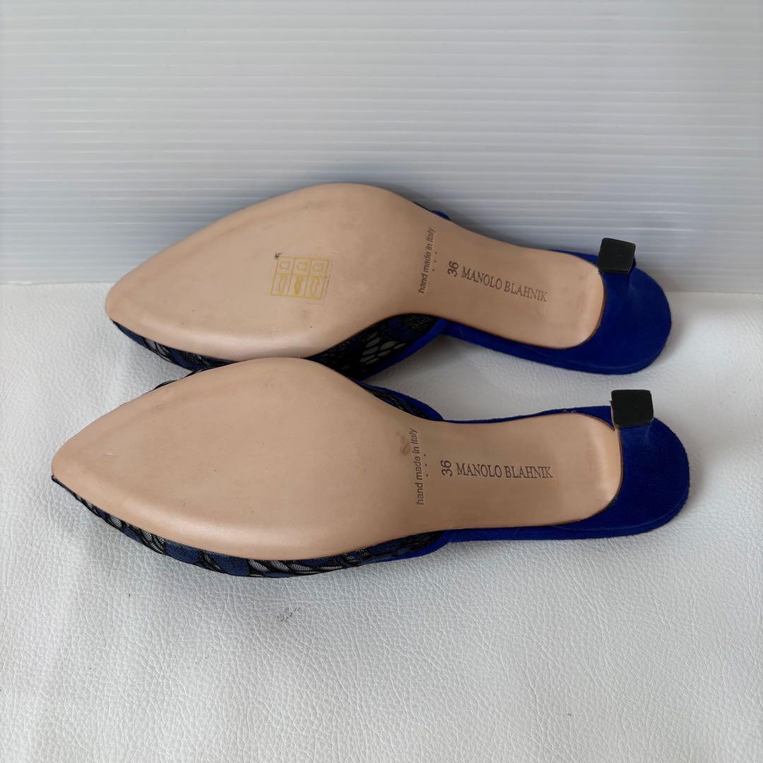 新品 MANOLO BLAHNIK 定価12万 ビジュー付ミュール レース36