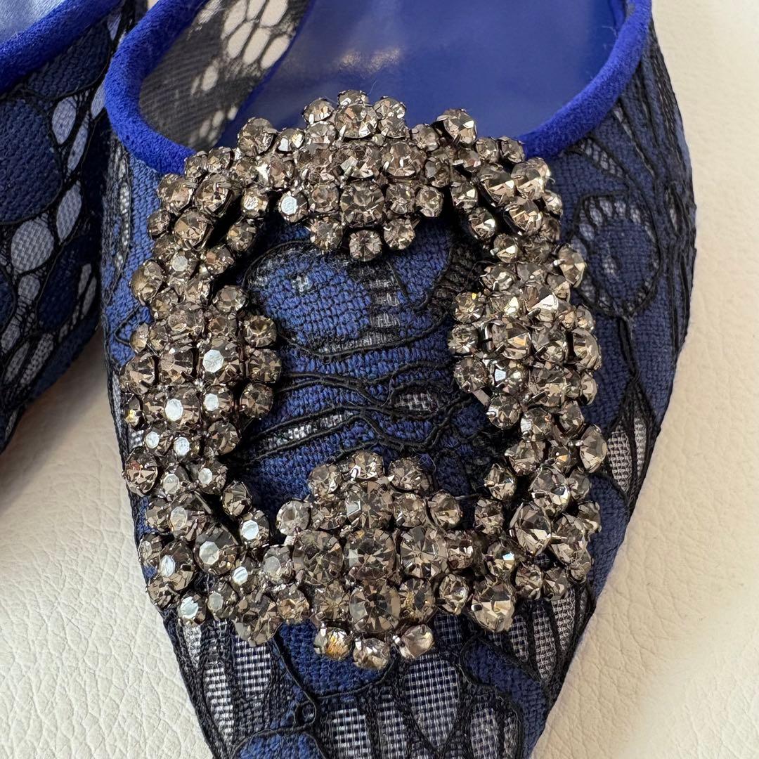 新品 MANOLO BLAHNIK 定価12万 ビジュー付ミュール レース36