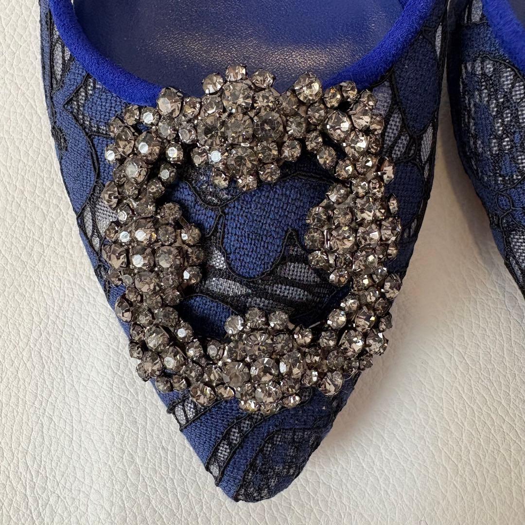 新品 MANOLO BLAHNIK 定価12万 ビジュー付ミュール レース36