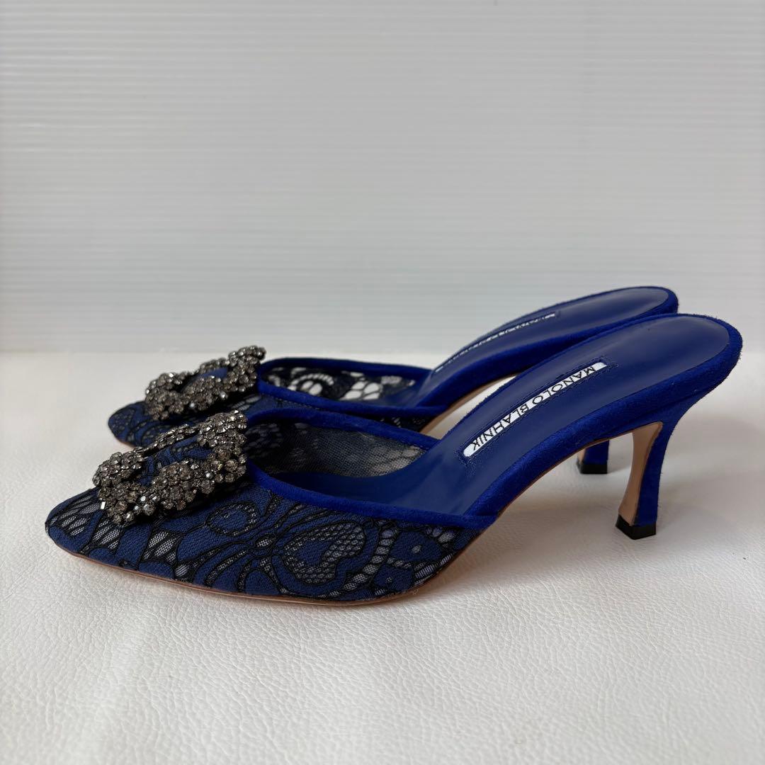 新品 MANOLO BLAHNIK 定価12万 ビジュー付ミュール レース36