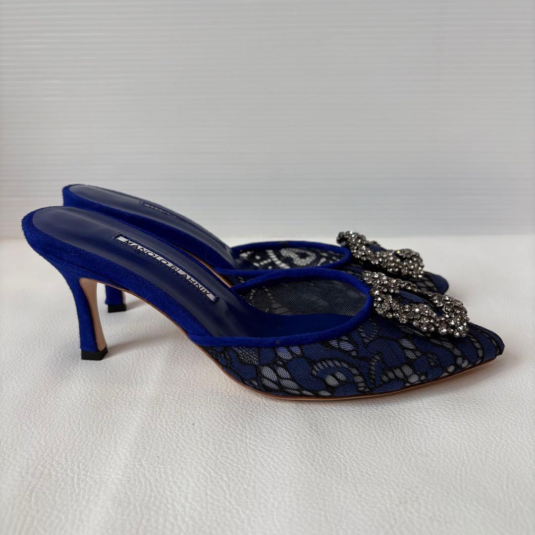 新品 MANOLO BLAHNIK 定価12万 ビジュー付ミュール レース36