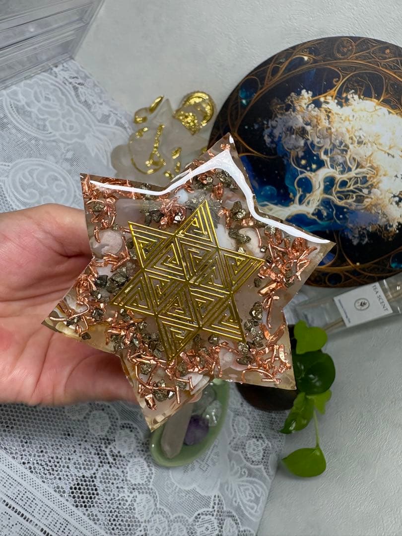 オルゴナイト 五芒星錐 桜瑪瑙