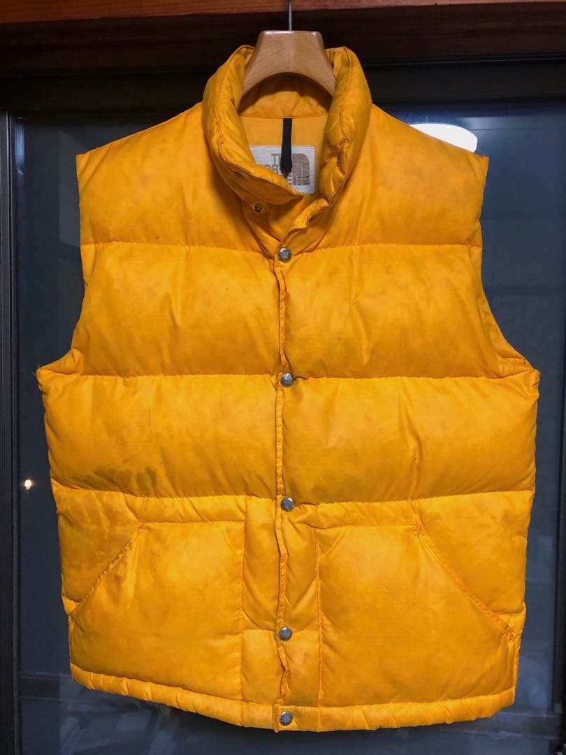 70S 80S　NORTH FACE　茶タグ　ダウンベスト　イエロー　ビンテージ