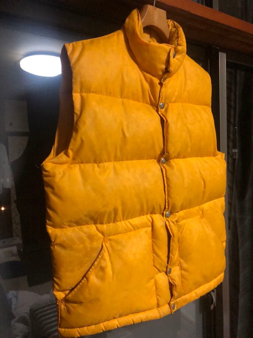70S 80S　NORTH FACE　茶タグ　ダウンベスト　イエロー　ビンテージ