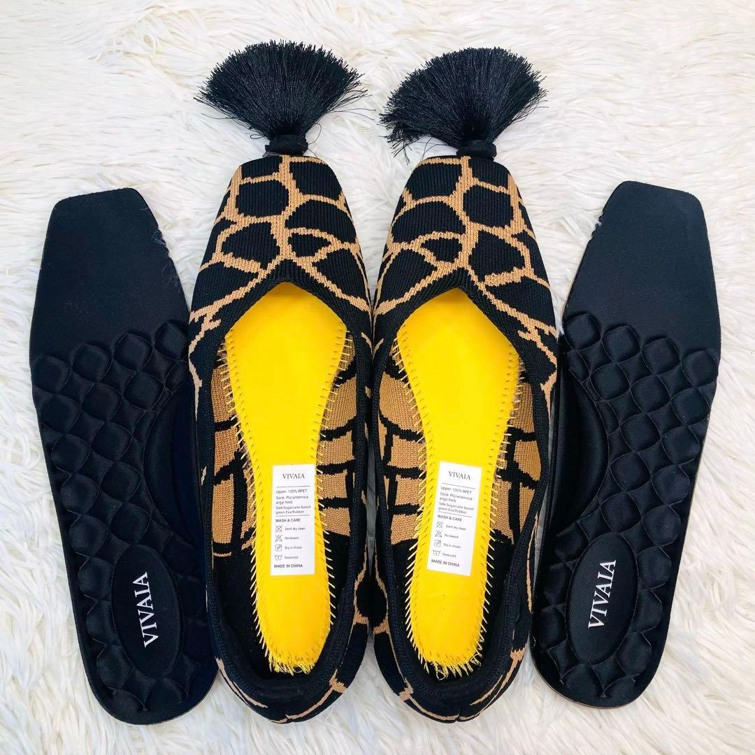 【極美品】希少VIVAIA 38 キリン柄 スクエアトゥ　シュークリップタッセル