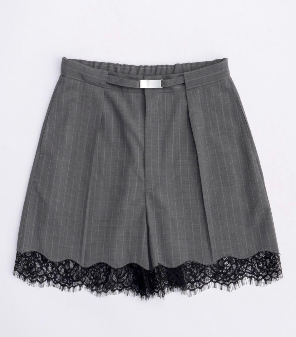 完売品 maison special ピンクストライプレースショートパンツ グレ