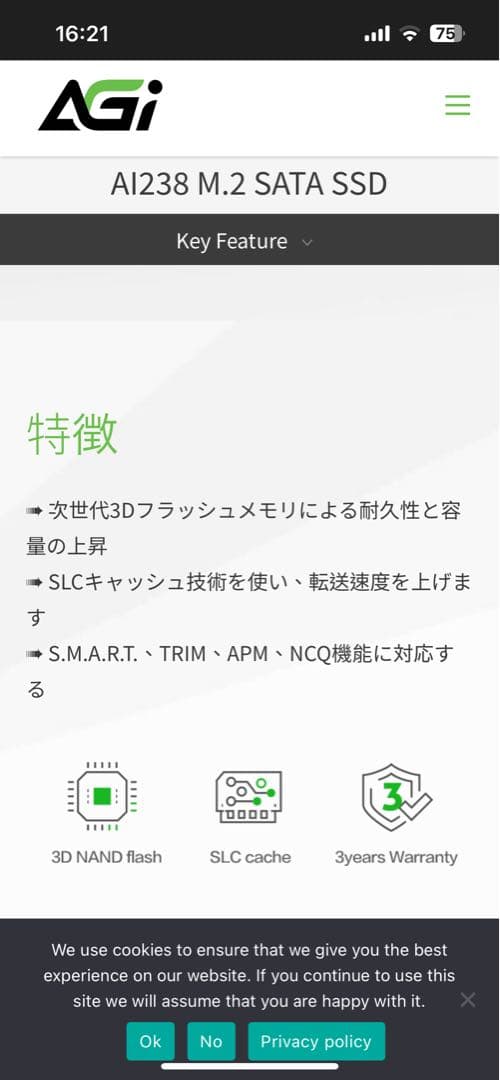 AGi SSD 1TB 0時間TLC 2242 m2Sata