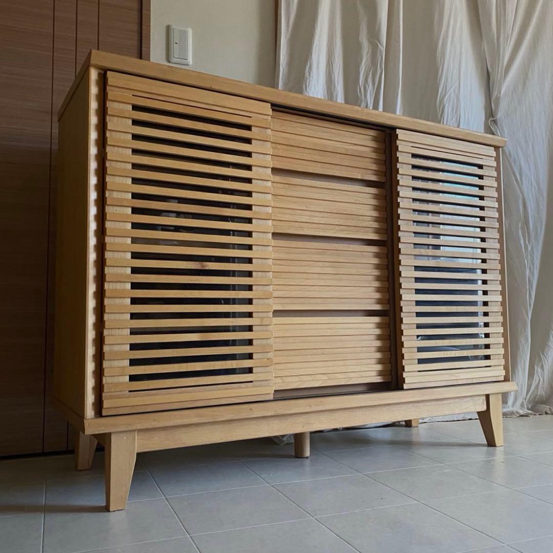 北欧　格子　キャビネット　サイドボード　ナチュラル　モダン　チェスト　棚