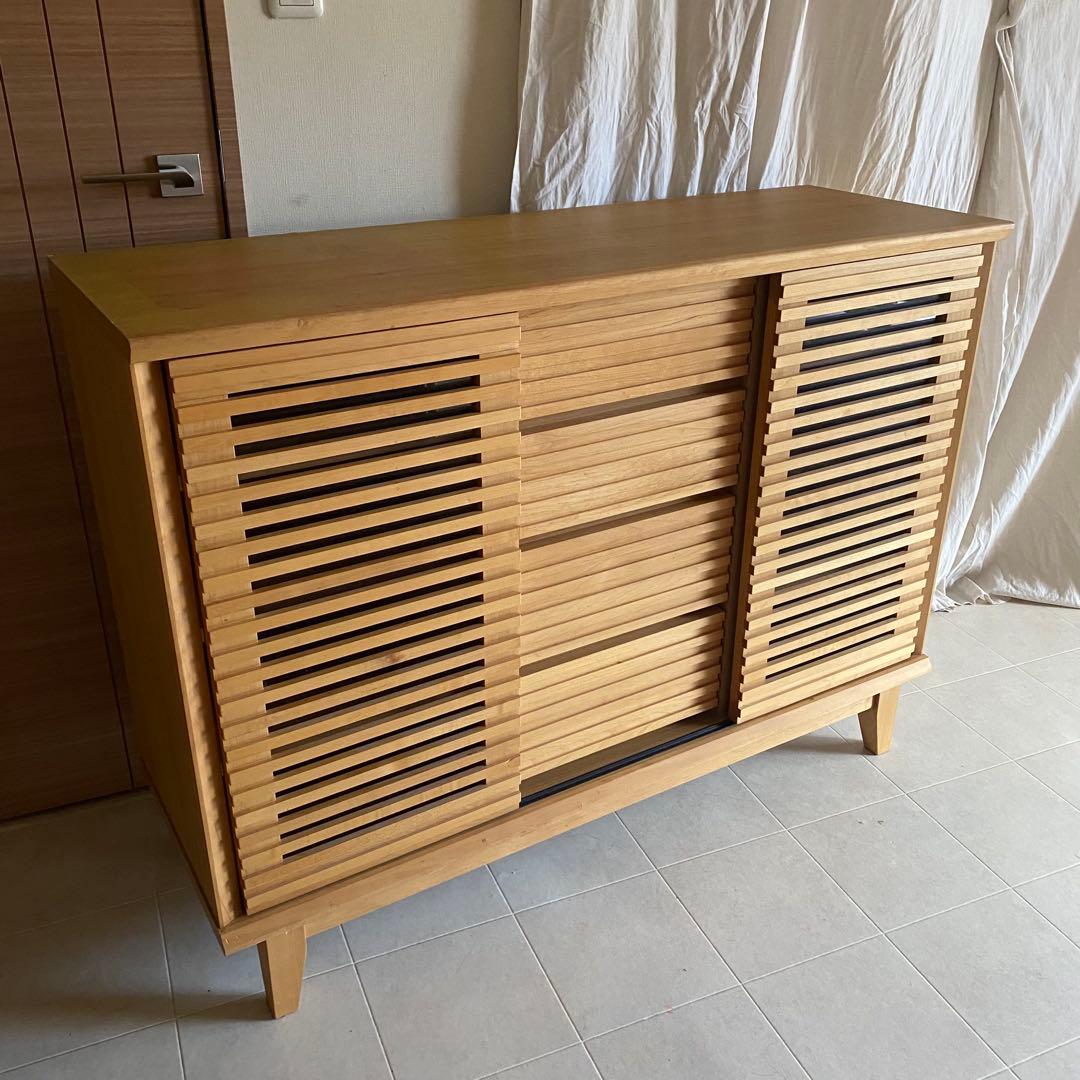 北欧　格子　キャビネット　サイドボード　ナチュラル　モダン　チェスト　棚