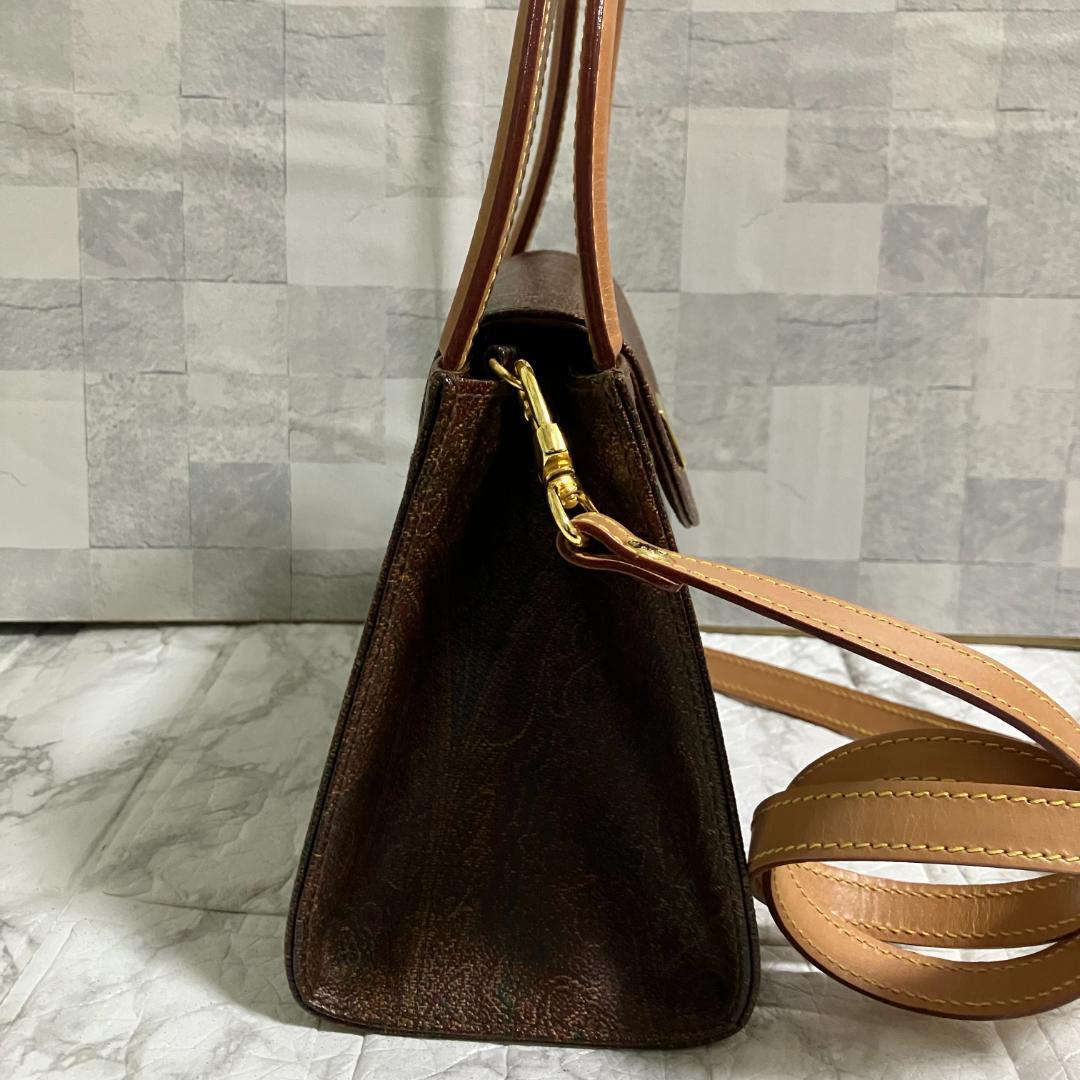 極美品◎エトロ ETRO ペイズリー柄 PVC×レザー 2WAY ハンドバッグ