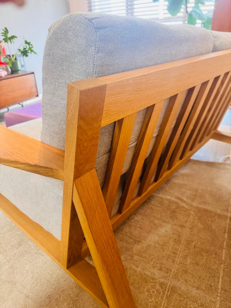 【無印良品】フェザーポケットコイル２シーターグレー木製フレーム