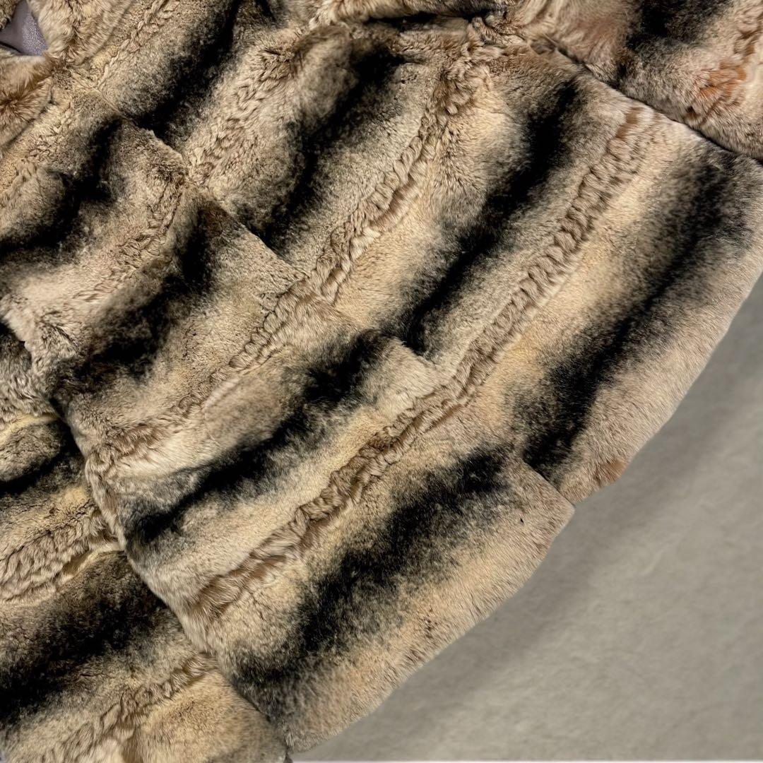 チンチラ調グラデーション◎ ラビットファー ショートコート リアルファー M〜L