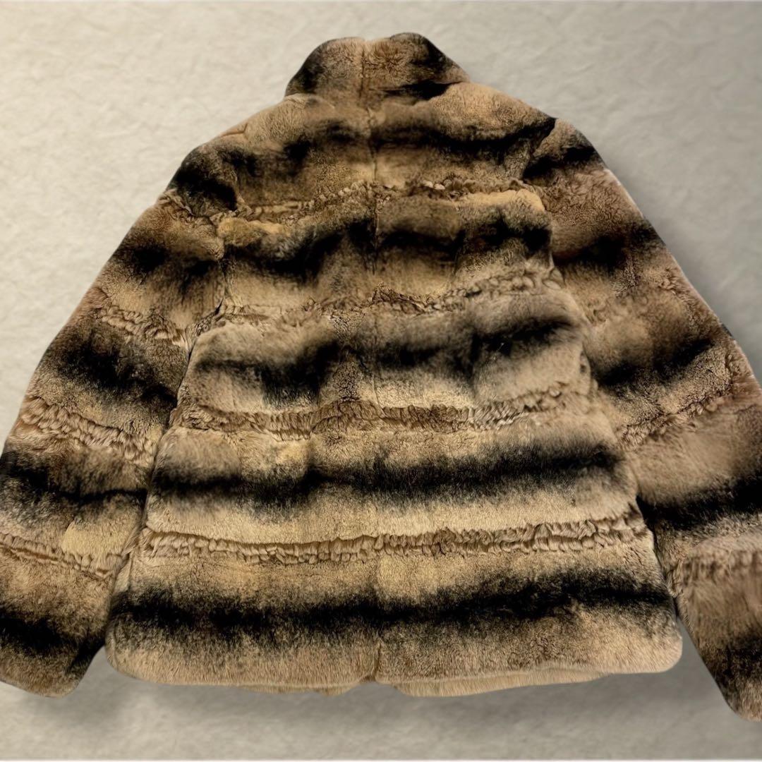 チンチラ調グラデーション◎ ラビットファー ショートコート リアルファー M〜L