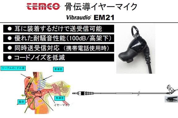 【業務用】骨伝導イヤーマイクEM21　3.5φ　スマホ接続